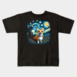 Corgi starry night Kids T-Shirt